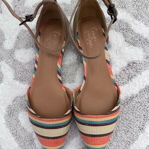Crown Vintage Orange and Brown Flats with Ankle Strap